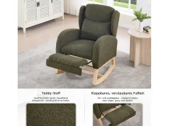 Mecedora con reposapiés ajustable, diseño ergonómico, tela peluche, verde (122,5x70x104cm)