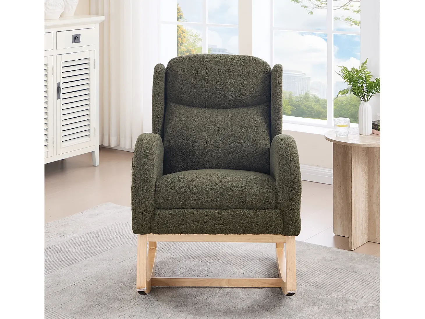 Mecedora con reposapiés ajustable, diseño ergonómico, tela peluche, verde (122,5x70x104cm)