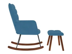 Mecedora con reposapiés de terciopelo azul