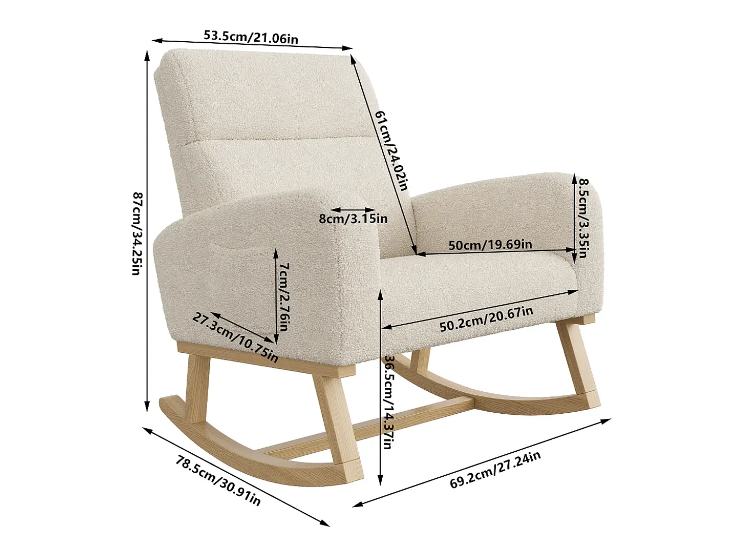 Mecedora con respaldo - bolsillos laterales - forro polar suave - Beige