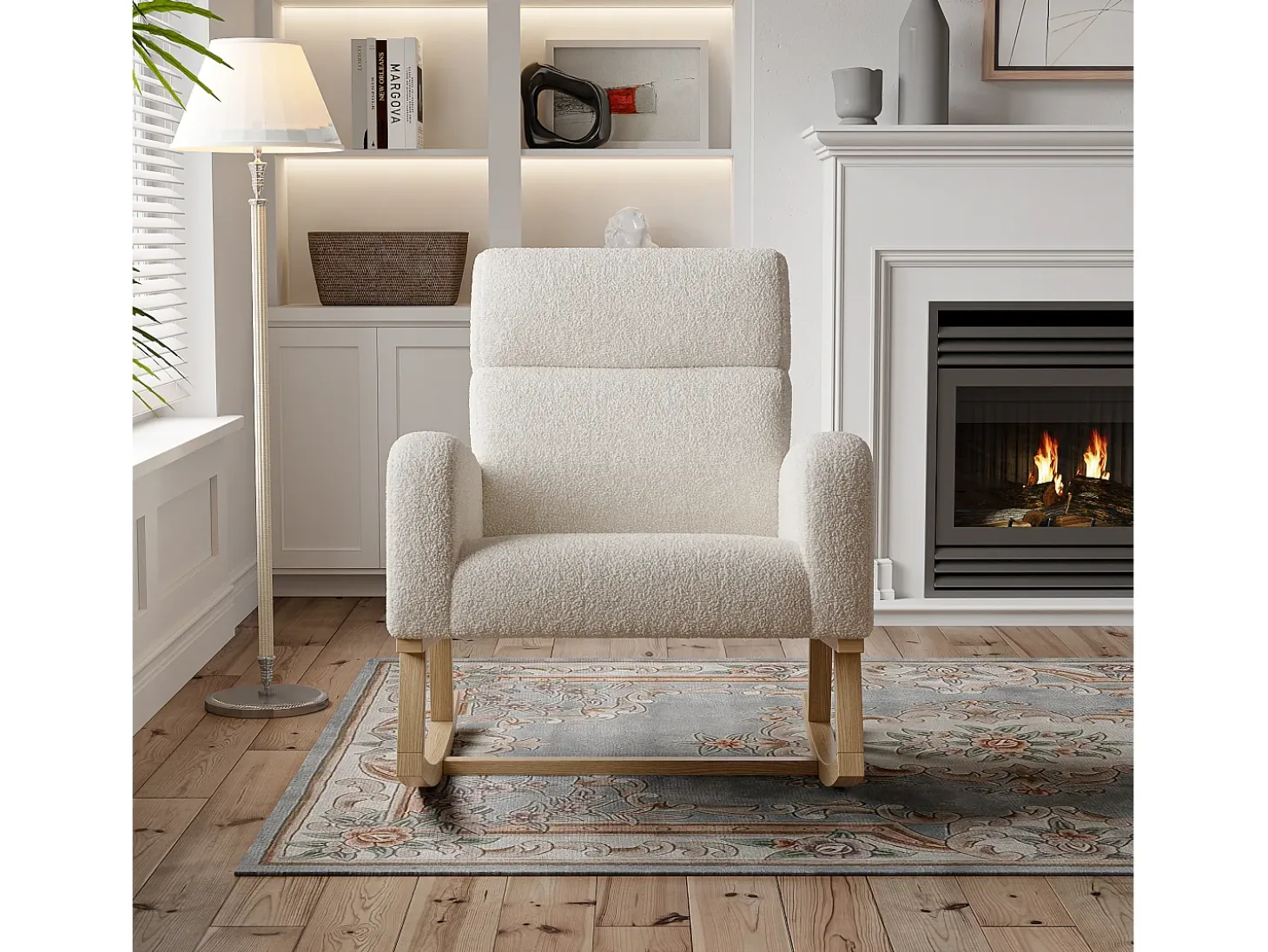 Mecedora con respaldo - bolsillos laterales - forro polar suave - Beige