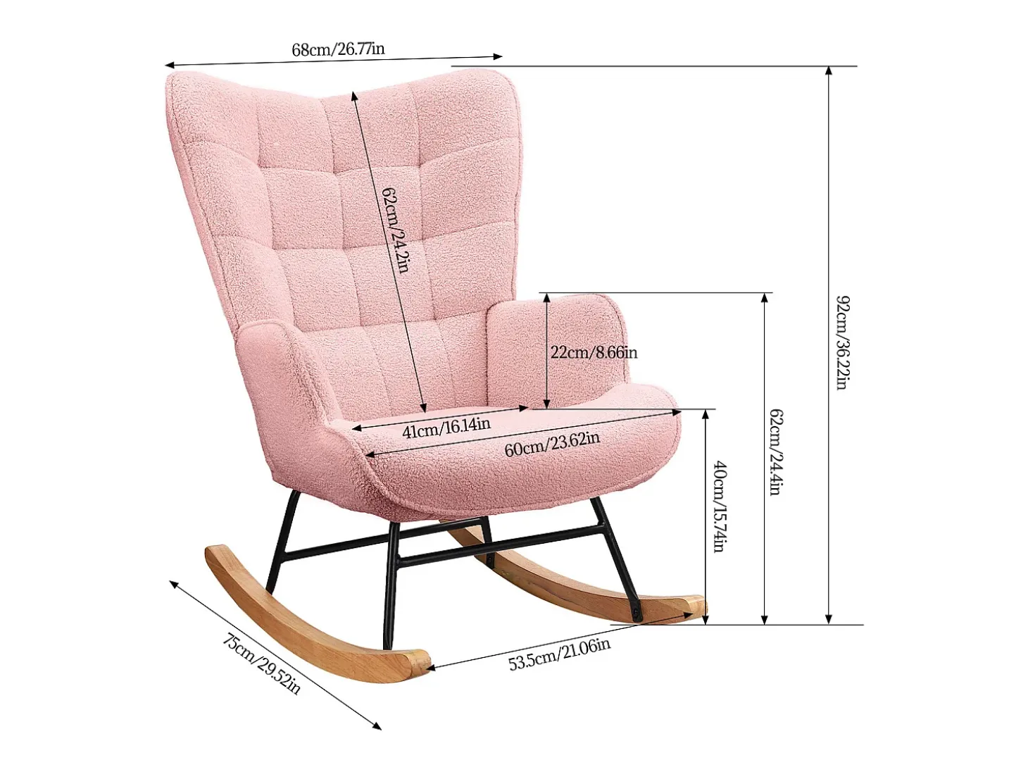 Mecedora de peluche de osito de peluche, sillón de lectura acolchado, respaldo a cuadros, color rosa