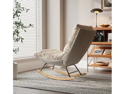 Mecedora ergonómica con cojín beige y estructura gris, diseño moderno en tela/piel sintética.