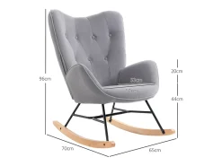 Mecedora ergonómica, tela de terciopelo, estructura de metal, gris claro (65x70x96 cm)