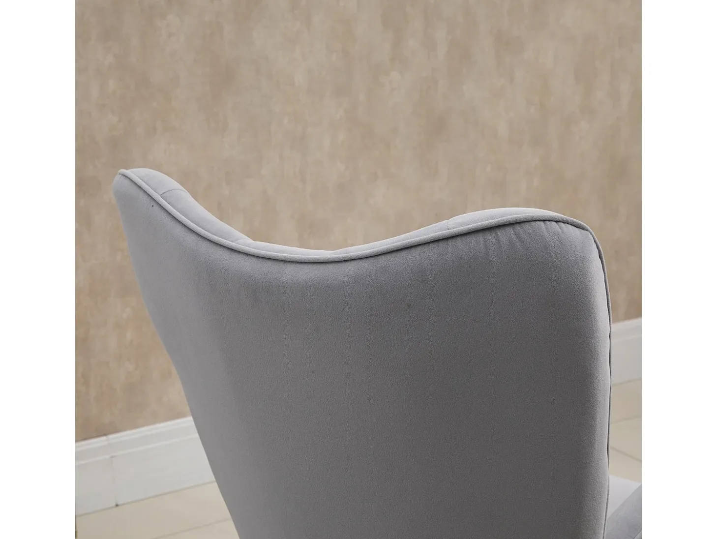 Mecedora ergonómica, tela de terciopelo, estructura de metal, gris claro (65x70x96 cm)