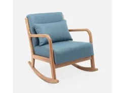 Mecedora estilo escandinavo de madera y tela azul