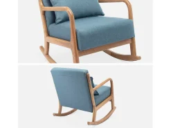 Mecedora estilo escandinavo de madera y tela azul