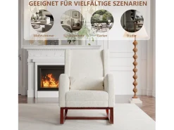 Mecedora, Mecedora con Reposapiés Retráctil, Mecedora de Madera Maciza con Respaldo Alto para Sala de Estar, Dormitorio, Hasta 150 kg - Beige