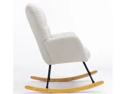 Mecedora moderna de felpa blanca con reposabrazos y respaldo, ideal para salón y dormitorio