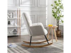 Mecedora moderna de felpa blanca con reposabrazos y respaldo, ideal para salón y dormitorio