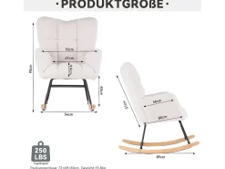 Mecedora moderna de felpa blanca con reposabrazos y respaldo, ideal para salón y dormitorio