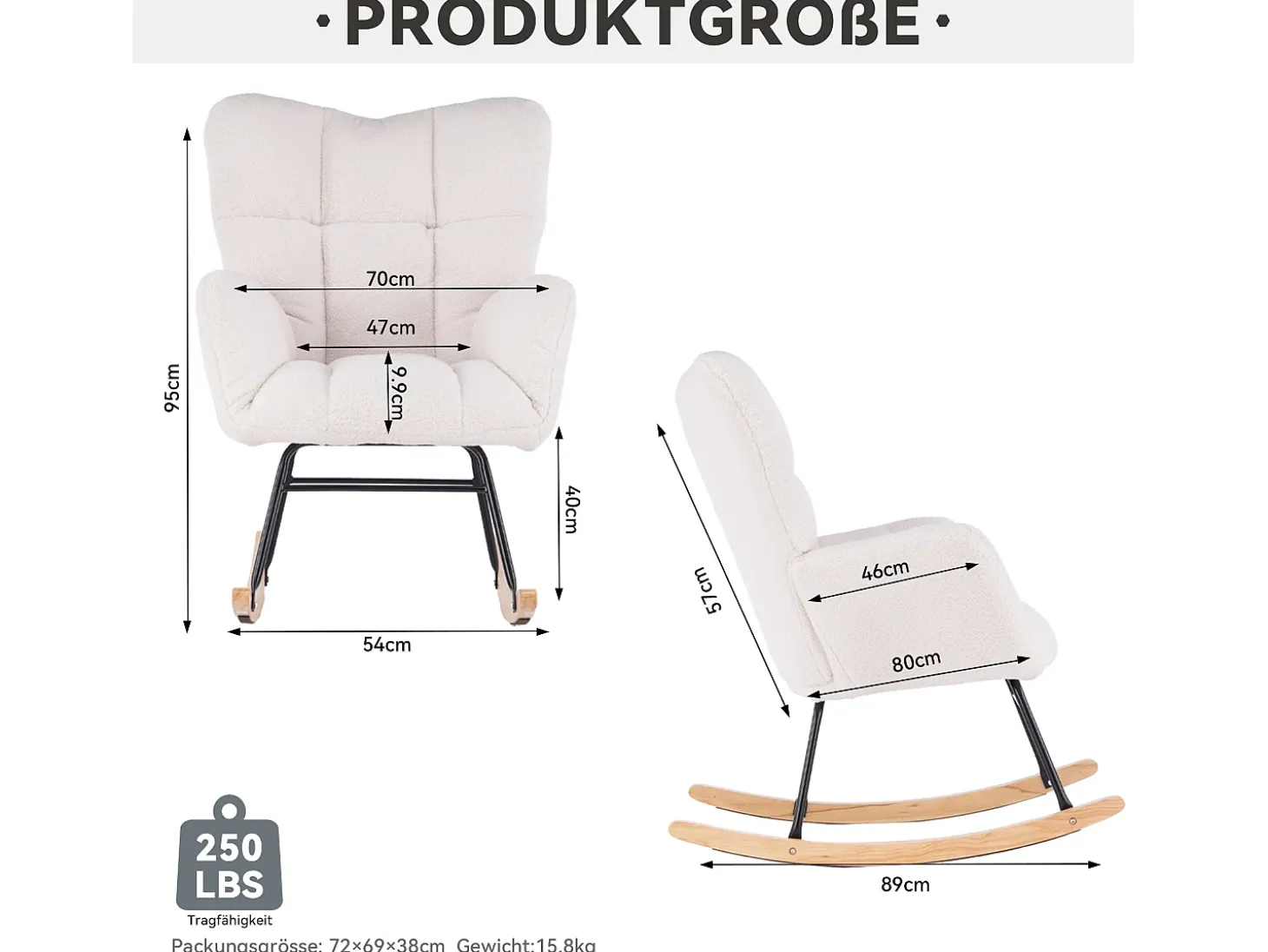 Mecedora moderna de felpa blanca con reposabrazos y respaldo, ideal para salón y dormitorio