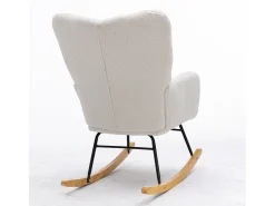 Mecedora moderna de felpa blanca con reposabrazos y respaldo, ideal para salón y dormitorio