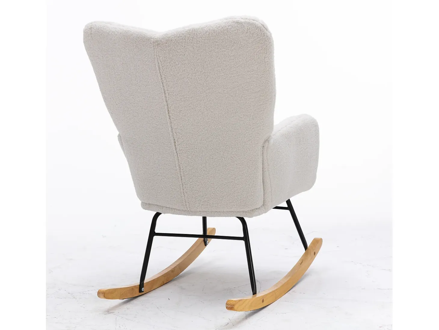 Mecedora moderna de felpa blanca con reposabrazos y respaldo, ideal para salón y dormitorio