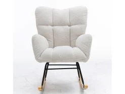 Mecedora moderna de felpa blanca con reposabrazos y respaldo, ideal para salón y dormitorio
