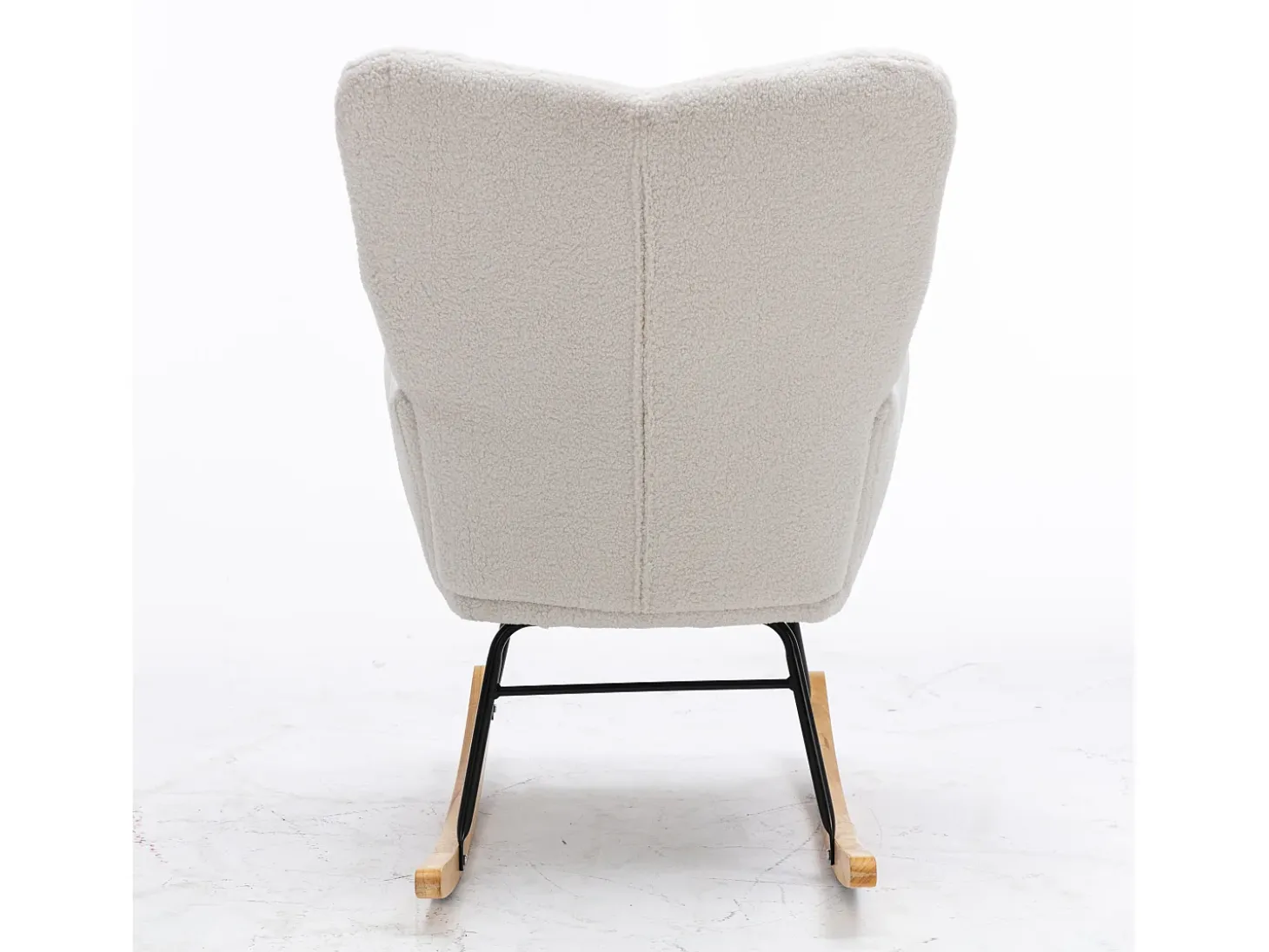 Mecedora moderna de felpa blanca con reposabrazos y respaldo, ideal para salón y dormitorio