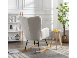 Mecedora moderna de felpa blanca con reposabrazos y respaldo, ideal para salón y dormitorio