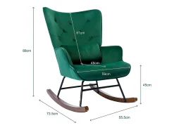 Mecedora moderna tapizada en terciopelo para sala de estar, con respaldo alto y patas de madera, color verde oscuro