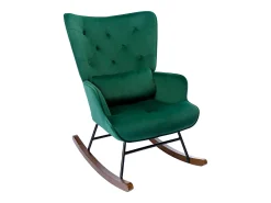 Mecedora moderna tapizada en terciopelo para sala de estar, con respaldo alto y patas de madera, color verde oscuro