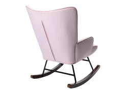 Mecedora moderna tapizada en terciopelo para sala de estar, mecedora con respaldo alto y patas de madera, color rosa