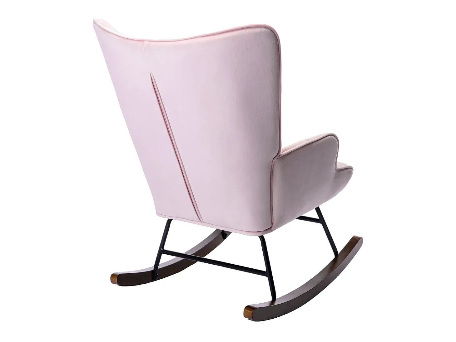 Mecedora moderna tapizada en terciopelo para sala de estar, mecedora con respaldo alto y patas de madera, color rosa