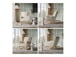 Mecedora, Sillón Relax con Reposabrazos, Tejido de Lino, Beige