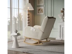 Mecedora, Sillón Relax con Reposabrazos, Tejido de Lino, Beige
