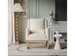 Mecedora, Sillón Relax con Reposabrazos, Tejido de Lino, Beige
