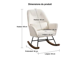 Mecedora tapizada en terciopelo con soporte lumbar, ideal para sala de estar y guardería, color beige