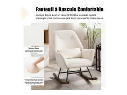 Mecedora tapizada en terciopelo con soporte lumbar, ideal para sala de estar y guardería, color beige