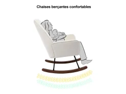 Mecedora tapizada en terciopelo con soporte lumbar, ideal para sala de estar y guardería, color beige