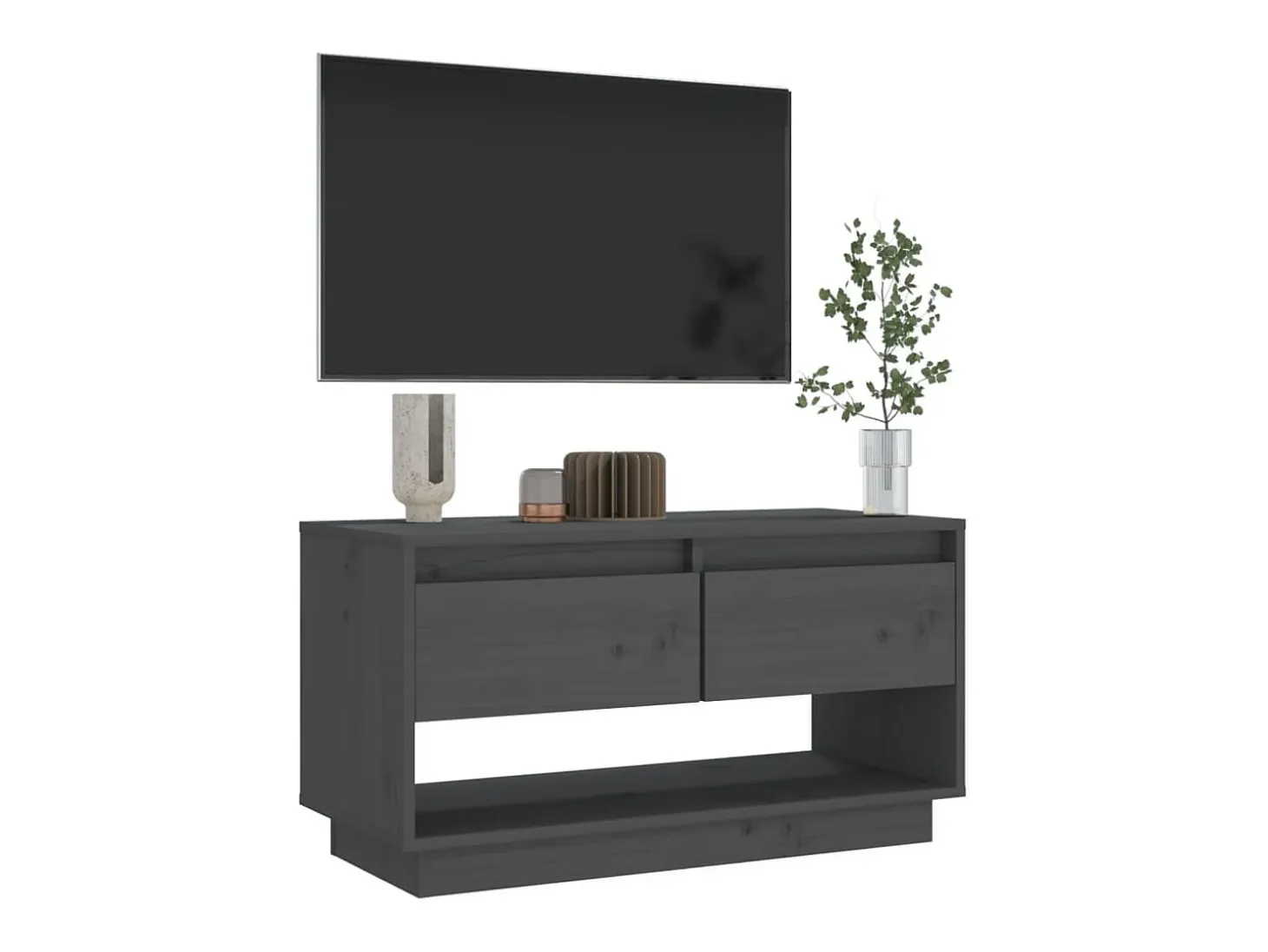 Megan Lynn Mueble de TV de madera maciza de pino gris 74x34x40 cm