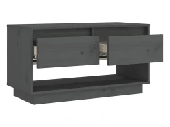 Megan Lynn Mueble de TV de madera maciza de pino gris 74x34x40 cm