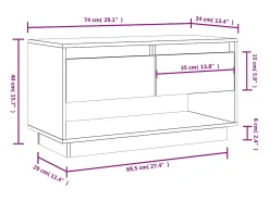 Megan Lynn Mueble de TV de madera maciza de pino gris 74x34x40 cm