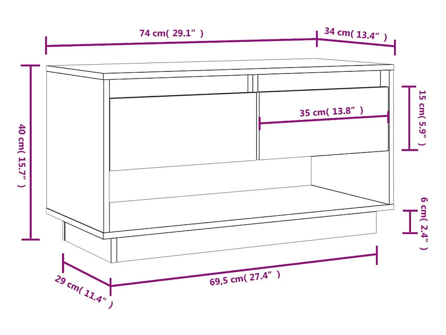 Megan Lynn Mueble de TV de madera maciza de pino gris 74x34x40 cm