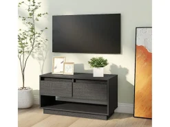 Megan Lynn Mueble de TV de madera maciza de pino gris 74x34x40 cm
