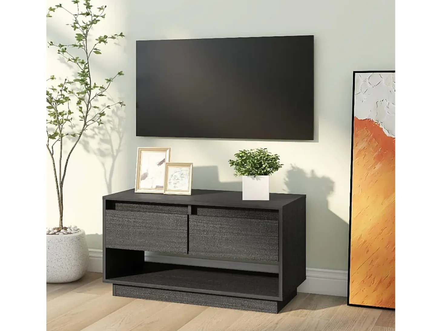 Megan Lynn Mueble de TV de madera maciza de pino gris 74x34x40 cm