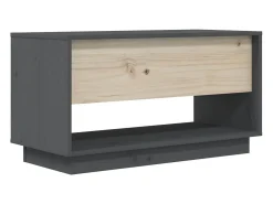 Megan Lynn Mueble de TV de madera maciza de pino gris 74x34x40 cm