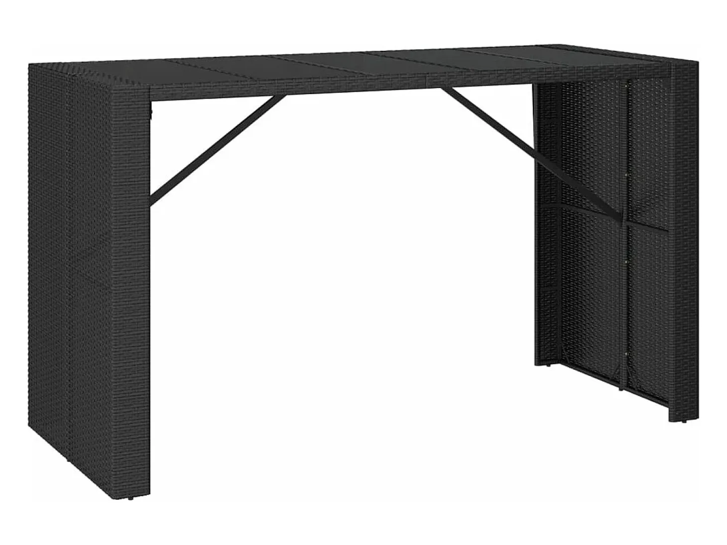 Mesa alta bar ratán PE y superficie vidrio negro 185x80x110 cm ES532270