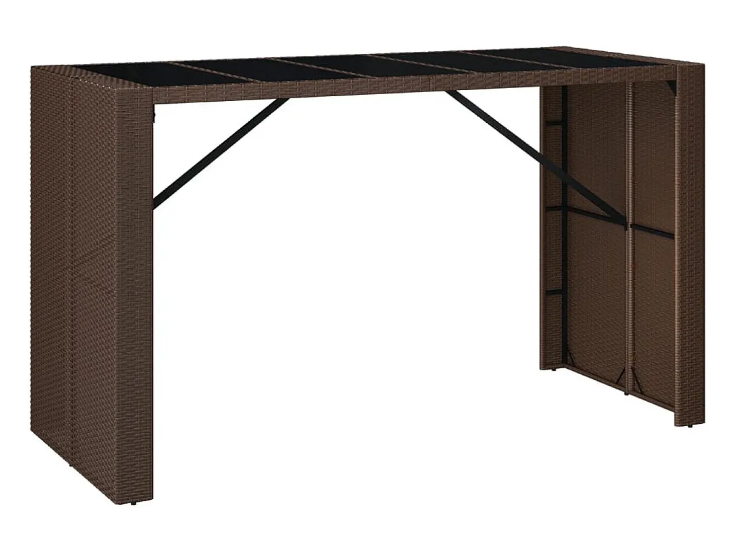 Mesa alta bar superficie vidrio ratán PE marrón 185x80x110 cm ES255165