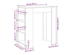 Mesa alta con estantes madera ingeniería blanca 95x47x103,5 cm