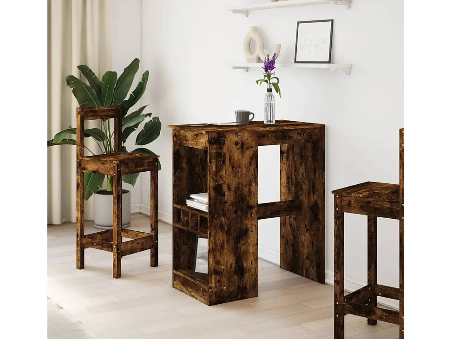 Mesa alta con estantes madera roble ahumado 90x47,5x103,5 cm