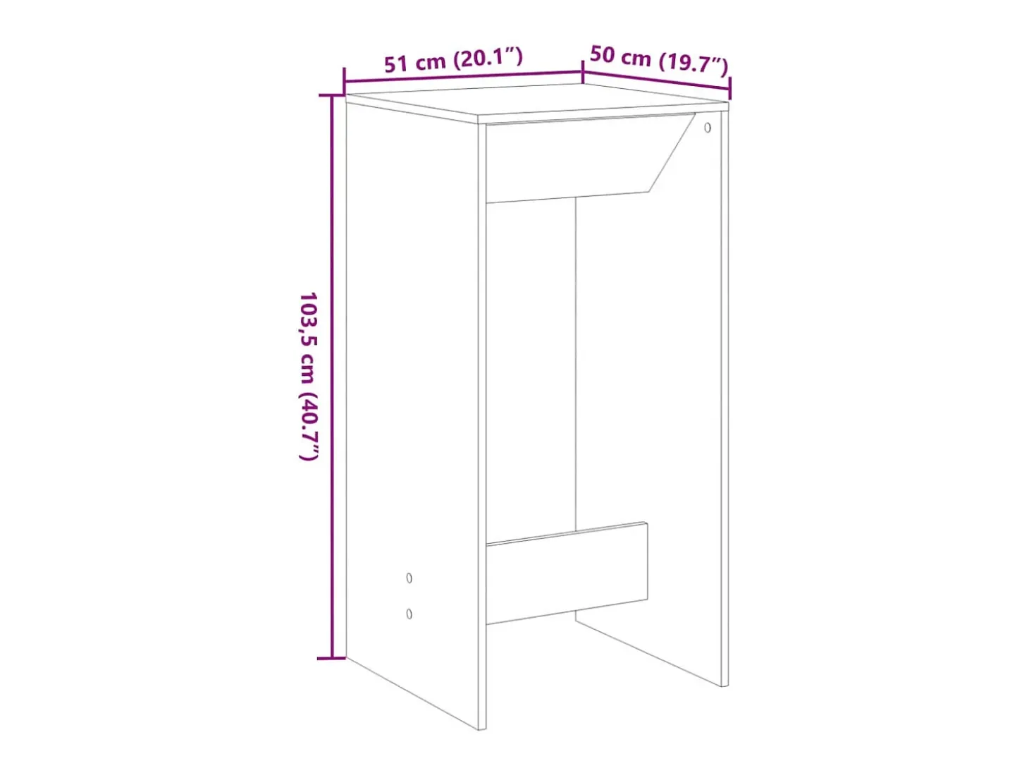 Mesa alta de bar madera de ingeniería envejecida 51x50x103,5 cm