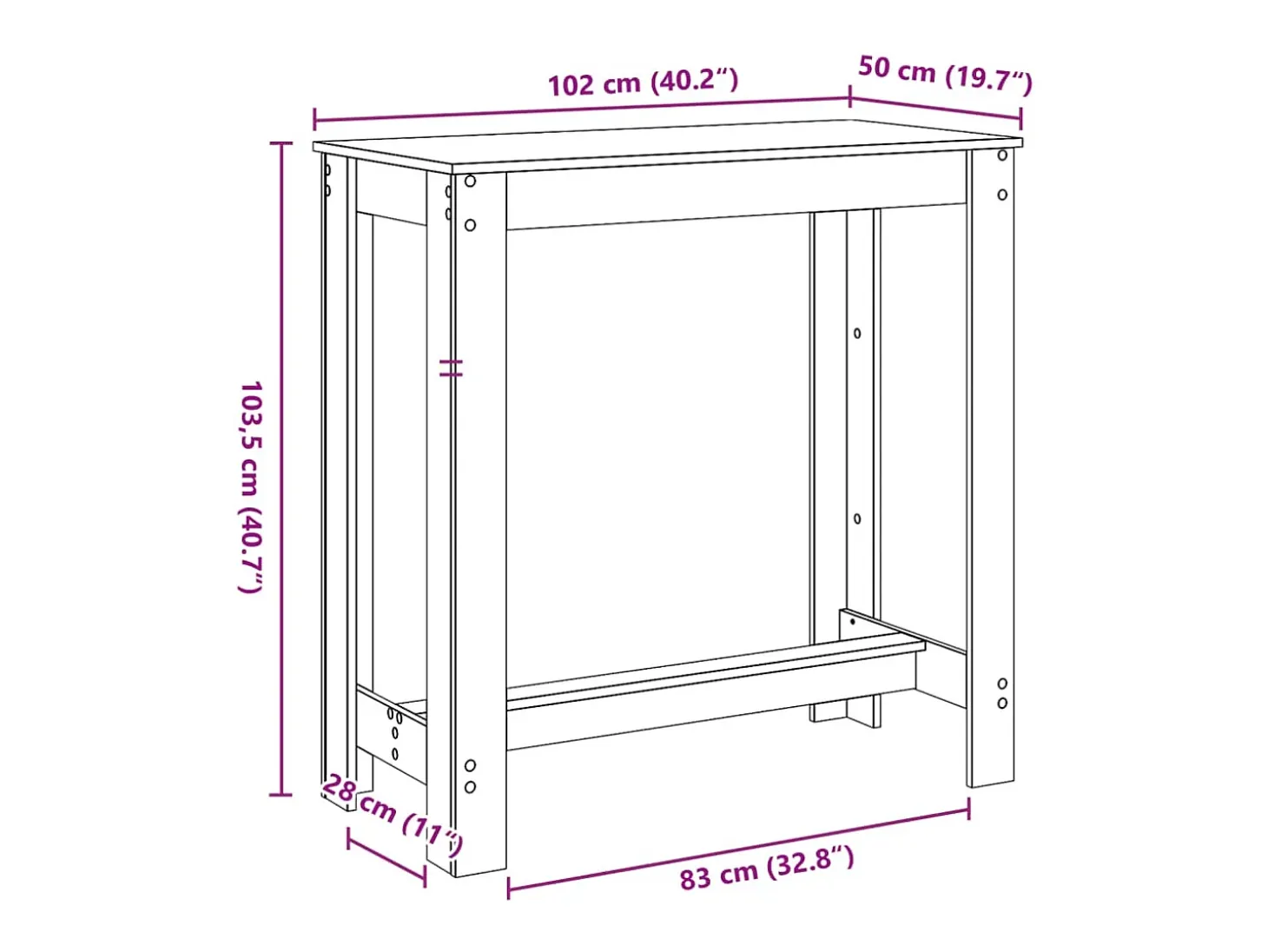 Mesa alta de bar madera ingeniería marrón roble 102x50x103,5 cm