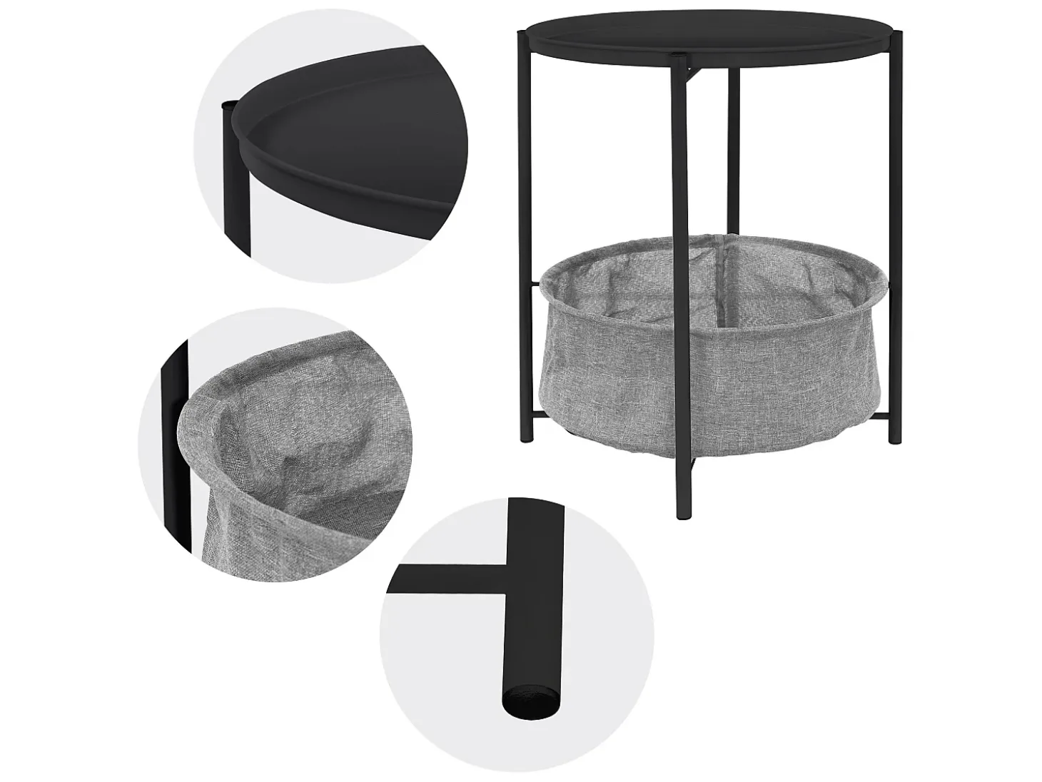 Mesa auxiliar con cesta Mesa de centro Mesa bandeja Mesa de sofá Metal Ø 43cm
