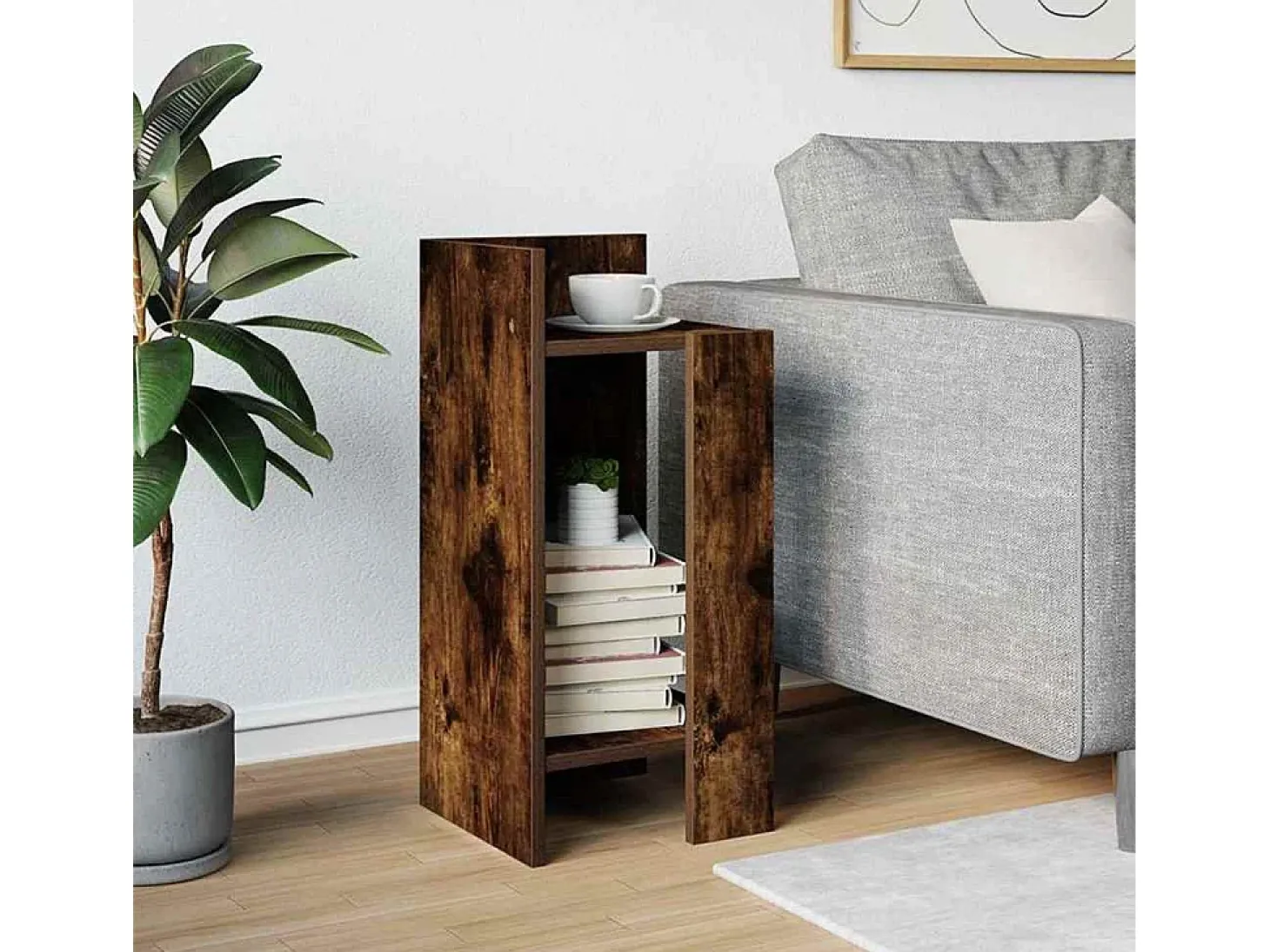 Mesa auxiliar con estante roble ahumado 25,5x27x60 cm