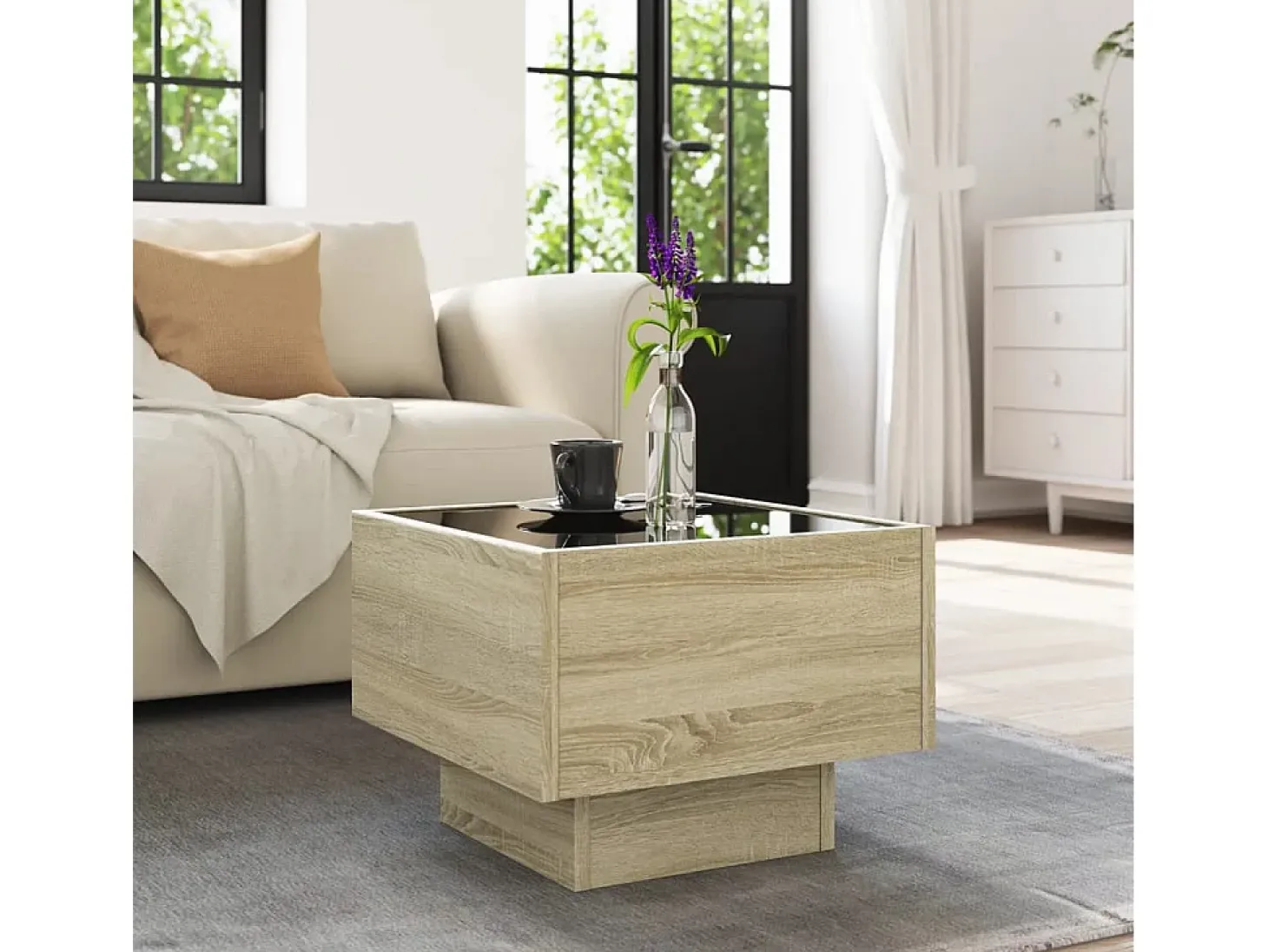 Mesa auxiliar con LED madera ingeniería roble Sonoma 40x40x30cm