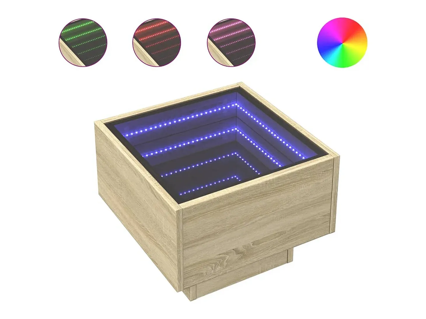 Mesa auxiliar con LED madera ingeniería roble Sonoma 40x40x30cm