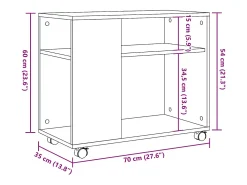 Mesa auxiliar con ruedas madera gris Sonoma 70x35x60 cm