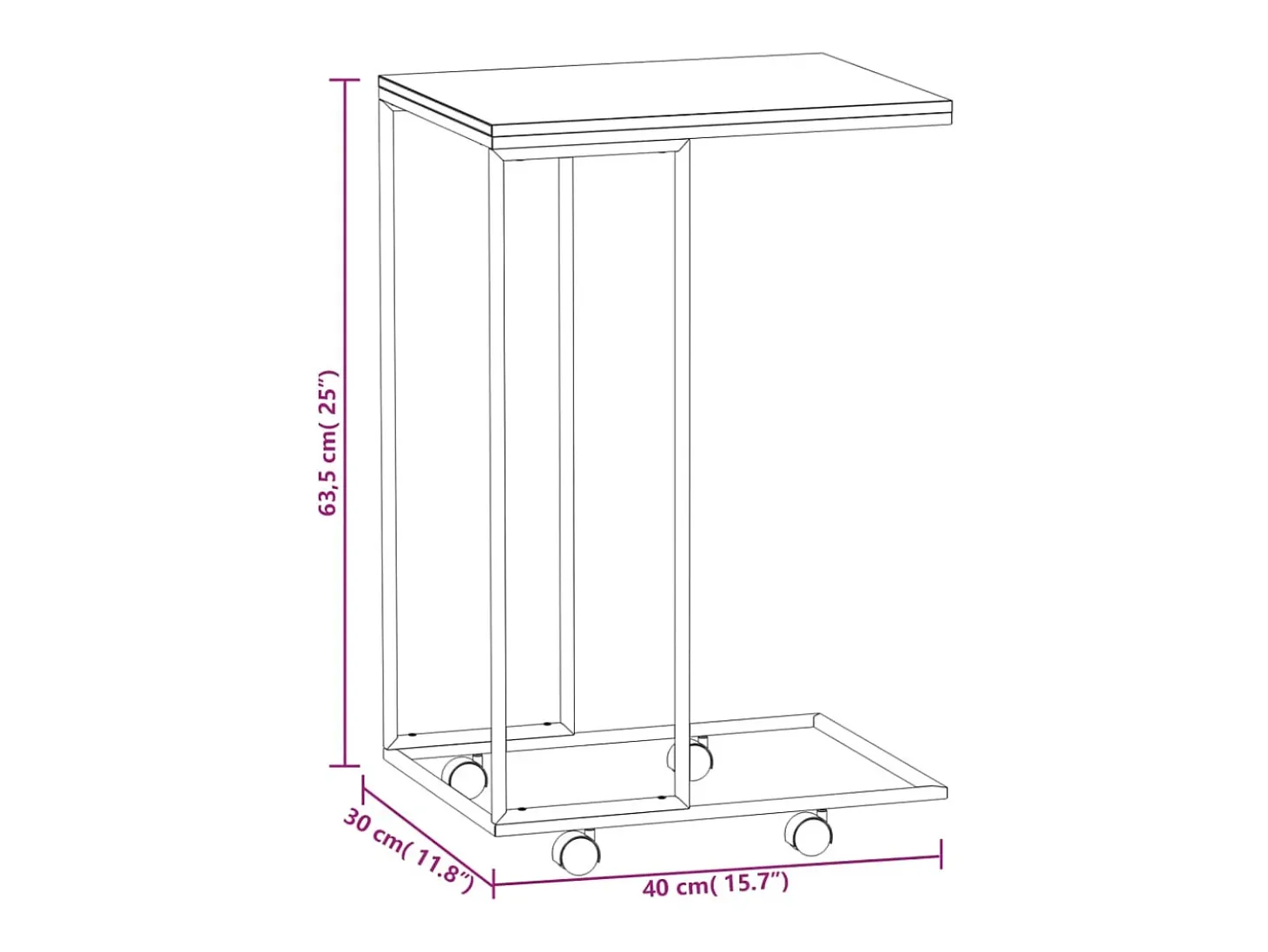 Mesa auxiliar con ruedas contrachapado blanco 40x30x63,5 cm